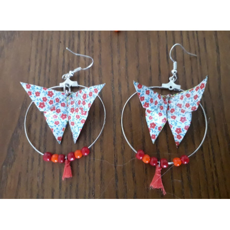 Boucles d'oreilles papillon rouge pompons