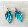 Boucles d'oreilles feuille bleue pétrole