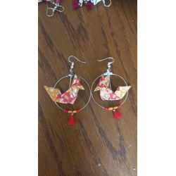 Boucles d'oreilles renard rouge et jaune à fleurs