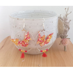 Boucles d'oreilles renard rouge et jaune à fleurs