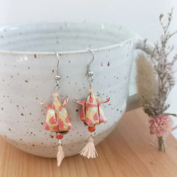 Boucles d'oreilles Fleur de lotus orange et beige