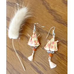 Boucles d'oreilles Fleur de lotus orange et beige