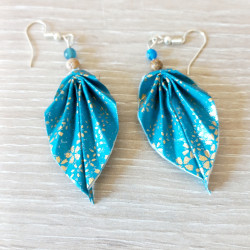 Boucles d'oreilles feuille bleue pétrole