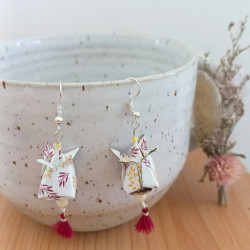 Boucles d'oreilles Fleurs de lotus rouge et jaune