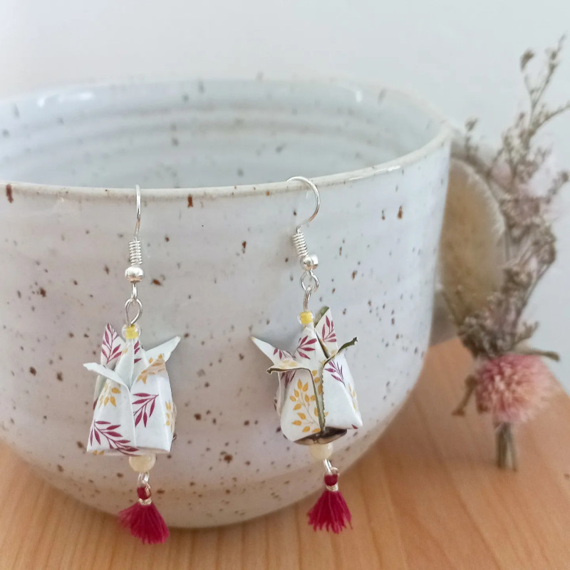 Boucles d'oreilles Fleurs de lotus rouge et jaune