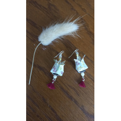 Boucles d'oreilles Fleurs de lotus rouge et jaune