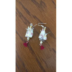 Boucles d'oreilles Fleurs de lotus rouge et jaune