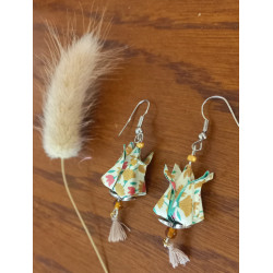 Boucles d'oreilles Fleur de lotus marron et vert
