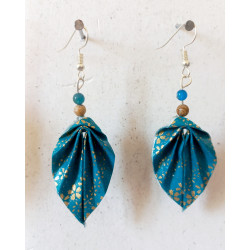 Boucles d'oreilles feuille bleue pétrole