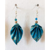 Boucles d'oreilles feuille bleue pétrole