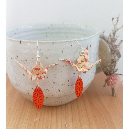 Boucles d'oreilles grue orange