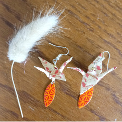Boucles d'oreilles grue orange