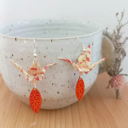 Boucles d'oreilles grue orange