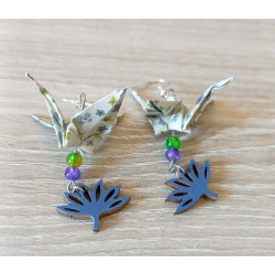 Boucles d'oreilles grue violette et verte