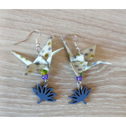 Boucles d'oreilles grue violette et verte