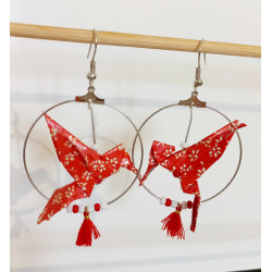 Boucles d'oreilles colibri rouge et blanche