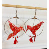 Boucles d'oreilles colibri rouge et blanche