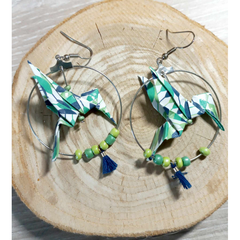 Boucles d'oreilles colibri vert et bleue Boucles d'oreilles colibri vert et bleue