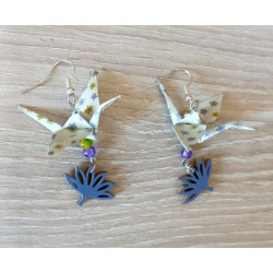 Boucles d'oreilles grue violette et verte