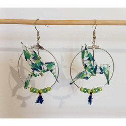 Boucles d'oreilles colibri vert et bleue