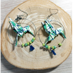 Boucles d'oreilles colibri vert et bleue