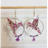 Boucles d'oreilles colibri violet petite fleur
