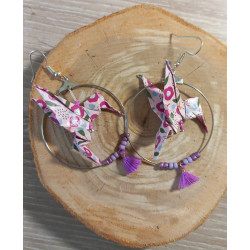 Boucles d'oreilles colibri violet petite fleur