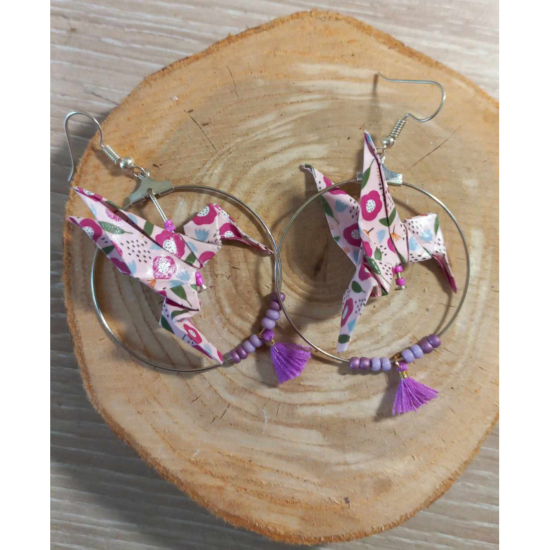 Boucles d'oreilles colibri violet petite fleur Boucles d'oreilles colibri violet petite fleur