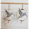 Boucles d'oreilles colibri violet rose et blanc