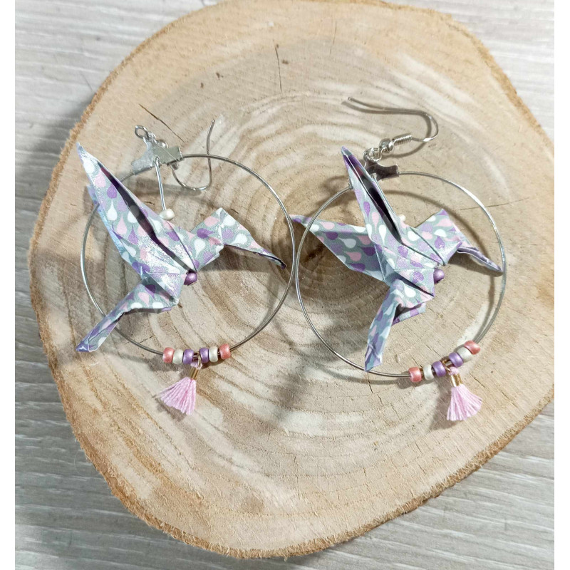 Boucles d'oreilles colibri violet rose et blanc Boucles d'oreilles colibri violet rose et blanc