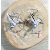 Boucles d'oreilles colibri violet rose et blanc