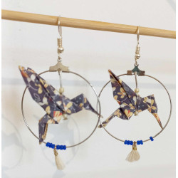 Boucles d'oreilles colibri bleu fleur jaune