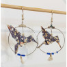 Boucles d'oreilles colibri bleu fleur jaune