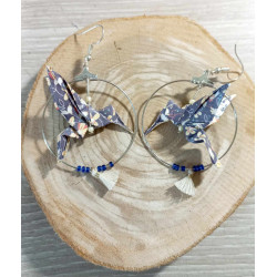 Boucles d'oreilles colibri bleu fleur jaune