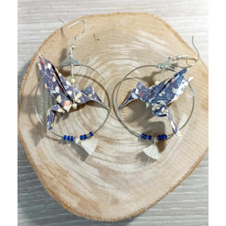 Boucles d'oreilles colibri bleu fleur jaune
