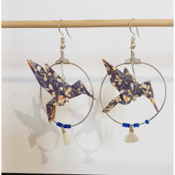 Boucles d'oreilles colibri bleu fleur jaune
