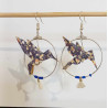 Boucles d'oreilles colibri bleu fleur jaune