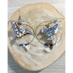 Boucles d'oreilles colibri bleu fleur jaune