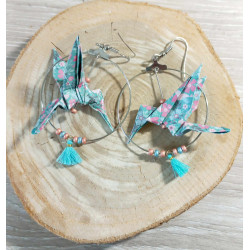 Boucles d'oreilles colibri turquoise fleur rose