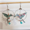 Boucles d'oreilles colibri turquoise fleur rose