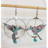 Boucles d'oreilles colibri turquoise fleur rose