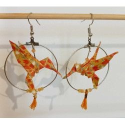 Boucles d'oreilles colibri orange clair fleur orange foncé