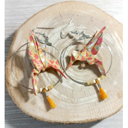 Boucles d'oreilles colibri orange clair fleur orange foncé