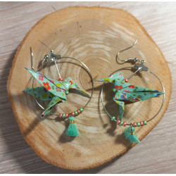 Boucles d'oreilles colibri verte petite fleur