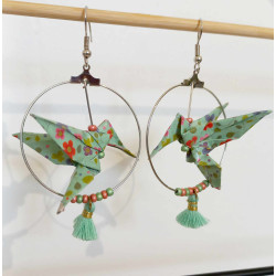 Boucles d'oreilles colibri verte petite fleur
