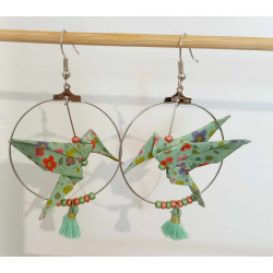 Boucles d'oreilles colibri verte petite fleur