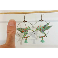 Boucles d'oreilles colibri verte petite fleur