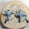 Boucles d'oreilles colibri bleue foncé et blanc
