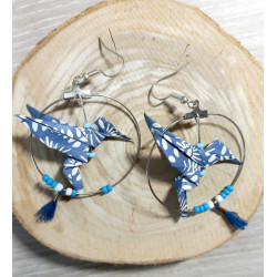 Boucles d'oreilles colibri bleue foncé et blanc