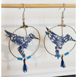 Boucles d'oreilles colibri bleue foncé et blanc